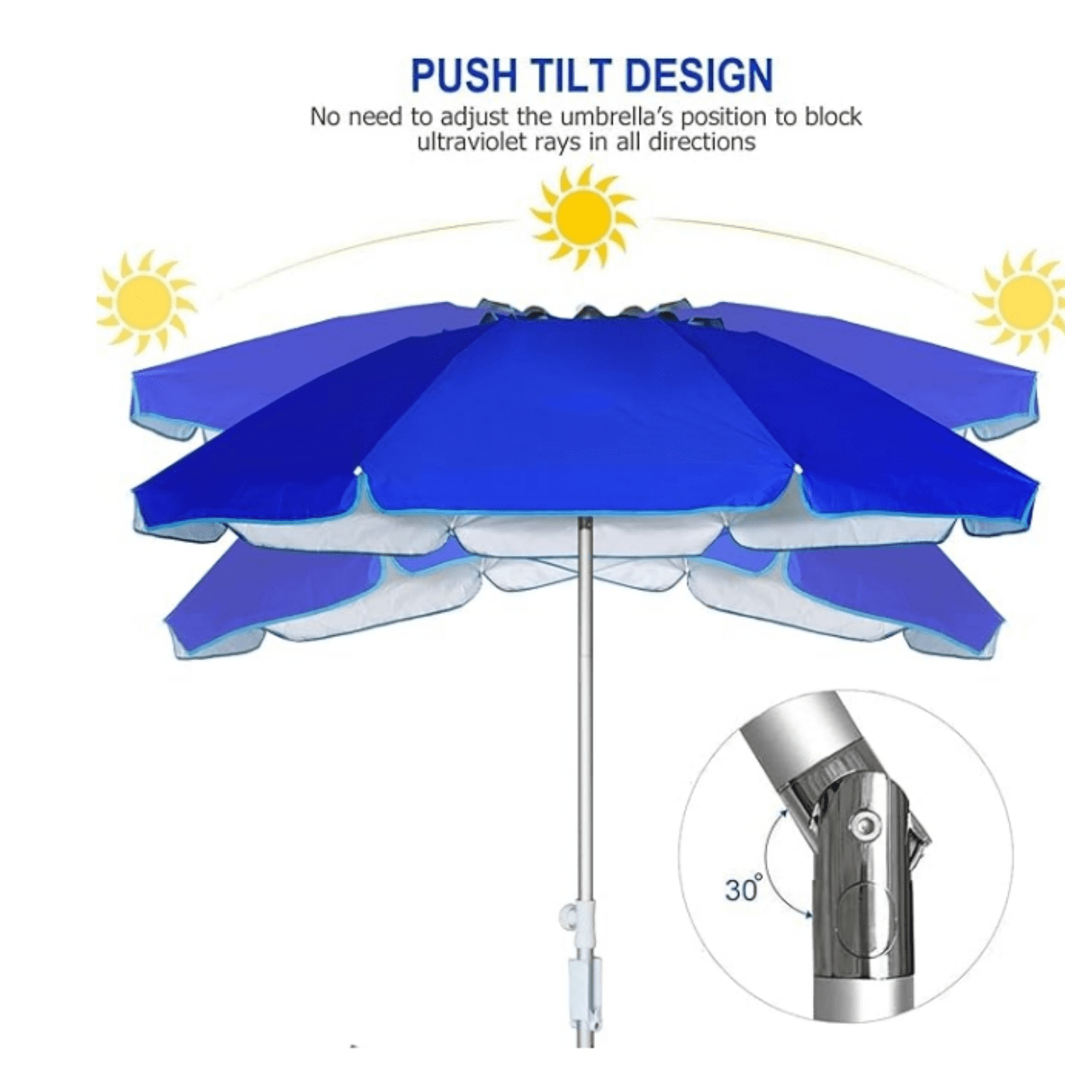 6.5ft folded beach umbrella with sand anchor windproof, Push Button Tilt and Air vent UPF 50+ Protection Fits in a large Suitcase for Patio Garden Beach Pool Backyard Blue