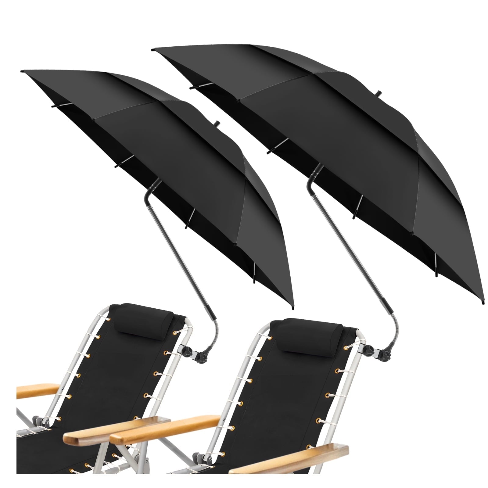 2 Pack 48.6" Double Canopy Umbrella with Clamp, UPF50+ Beach Chair Umbrella with clip, 360° Outdoor Wheelchair, Patio, Golf Carts,Camping(Blue, Not Include Chair)
