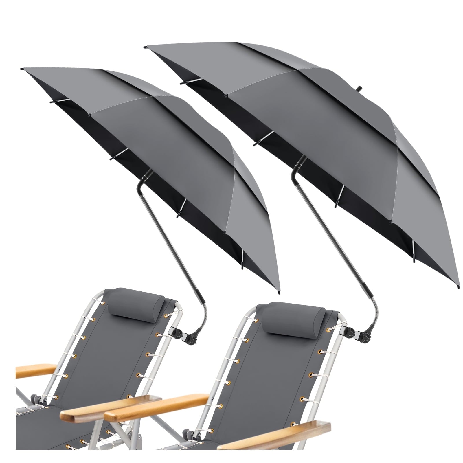 2 Pack 48.6" Double Canopy Umbrella with Clamp, UPF50+ Beach Chair Umbrella with clip, 360° Outdoor Wheelchair, Patio, Golf Carts,Camping(Blue, Not Include Chair)