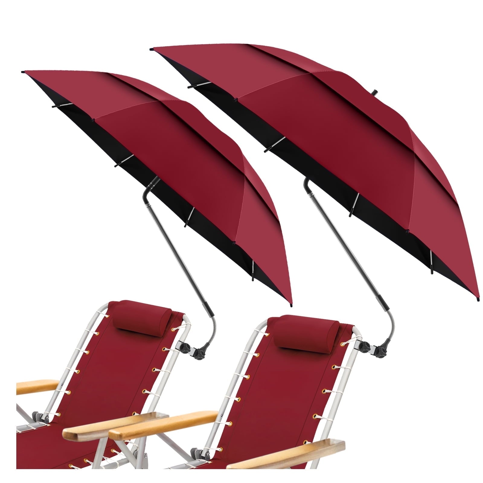 2 Pack 48.6" Double Canopy Umbrella with Clamp, UPF50+ Beach Chair Umbrella with clip, 360° Outdoor Wheelchair, Patio, Golf Carts,Camping(Blue, Not Include Chair)
