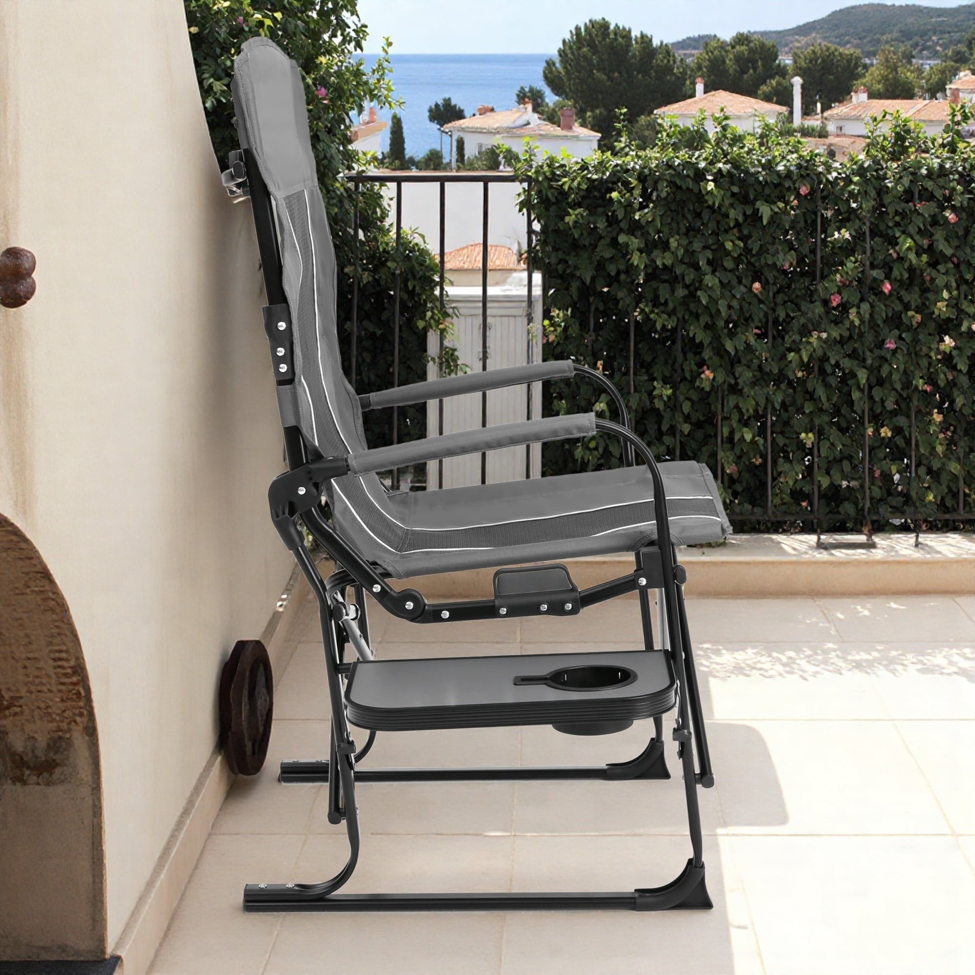 Camping Chair with Side Table - Folding Directors Chair for Outdoor, Beach, Backyard & Tailgating (Gray)
