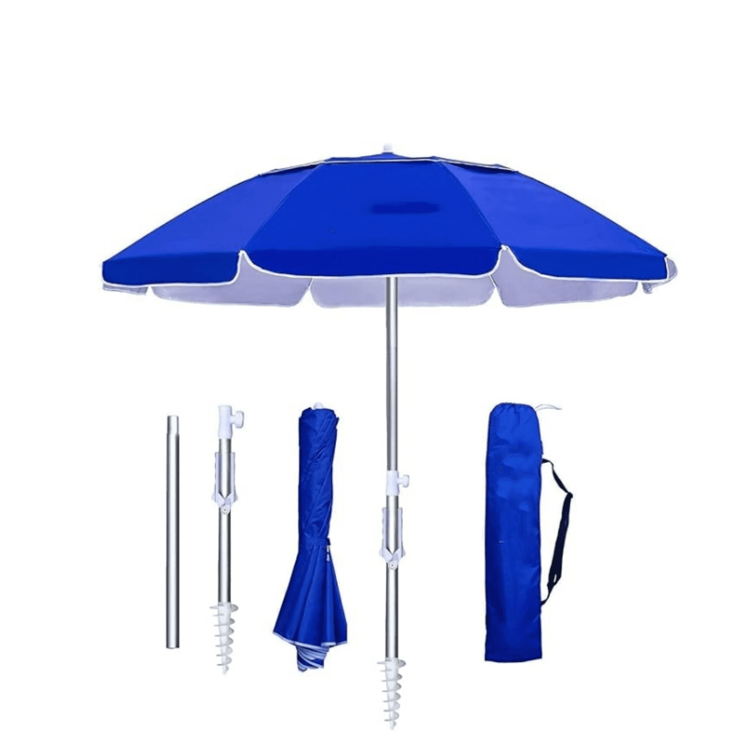 6.5ft folded beach umbrella with sand anchor windproof, Push Button Tilt and Air vent UPF 50+ Protection Fits in a large Suitcase for Patio Garden Beach Pool Backyard Blue