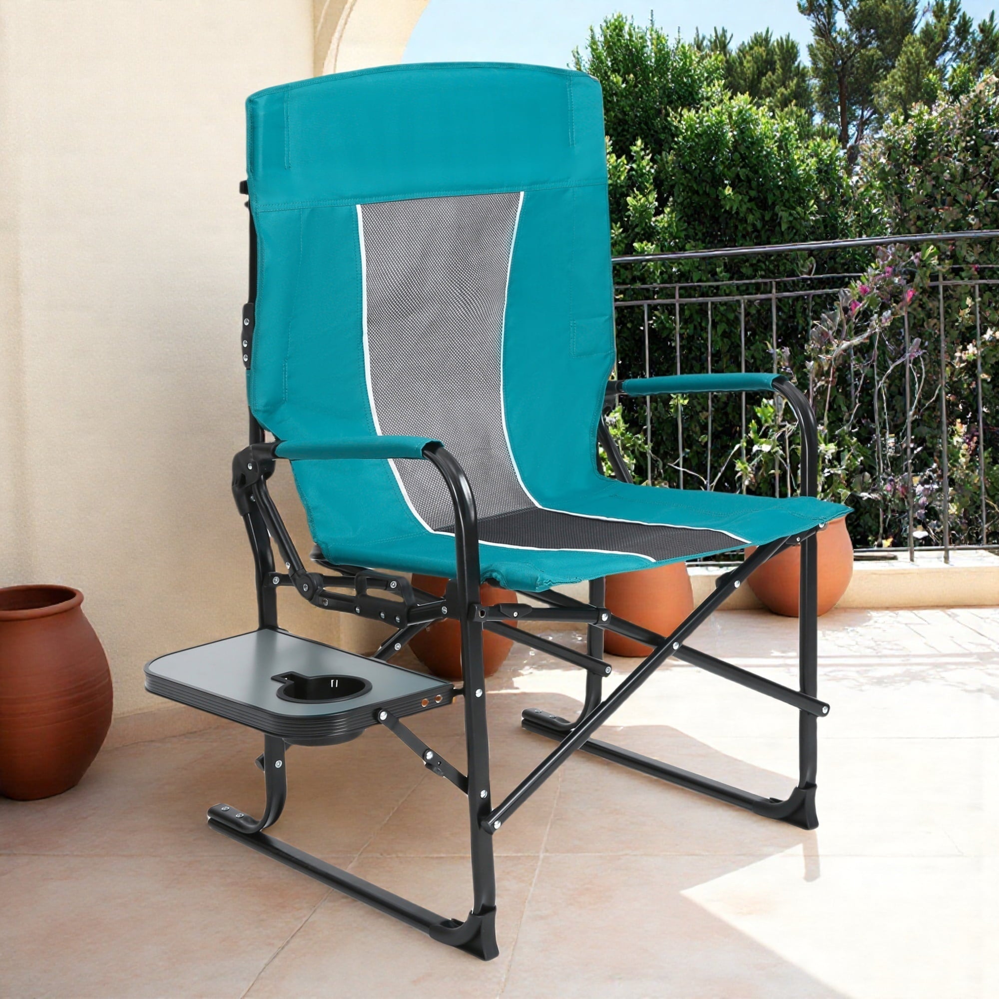 Camping Chair with Side Table - Folding Directors Chair for Outdoor, Beach, Backyard & Tailgating (Gray)