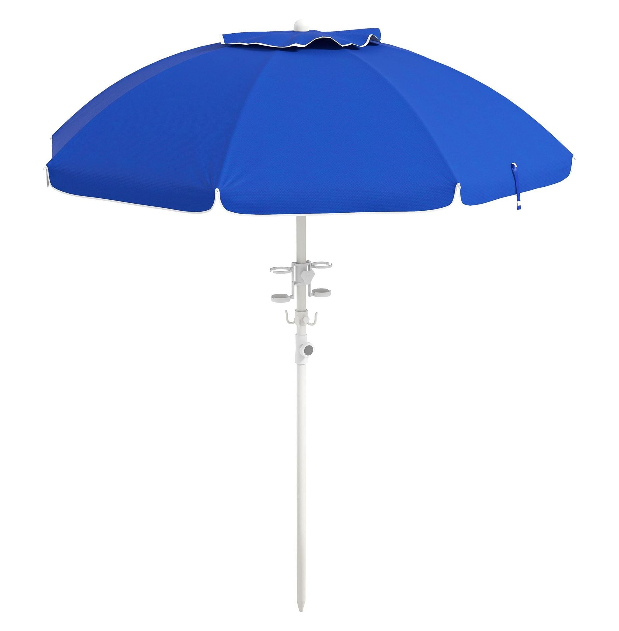 5.7ft Beach Umbrella with Tilt & Height, Umbrella with Cup Holders, Hook & Vent Ruffles, Blue