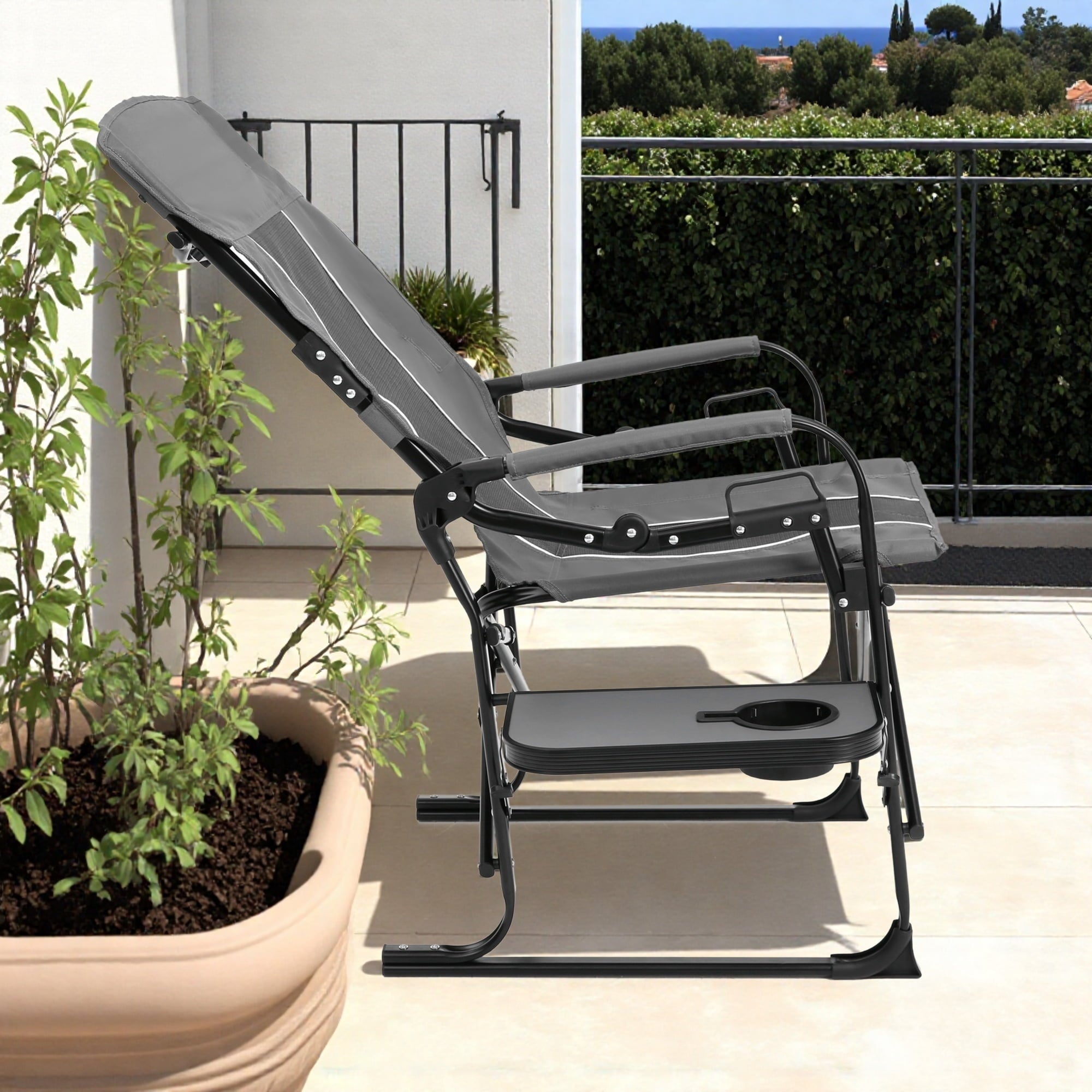 Camping Chair with Side Table - Folding Directors Chair for Outdoor, Beach, Backyard & Tailgating (Gray)