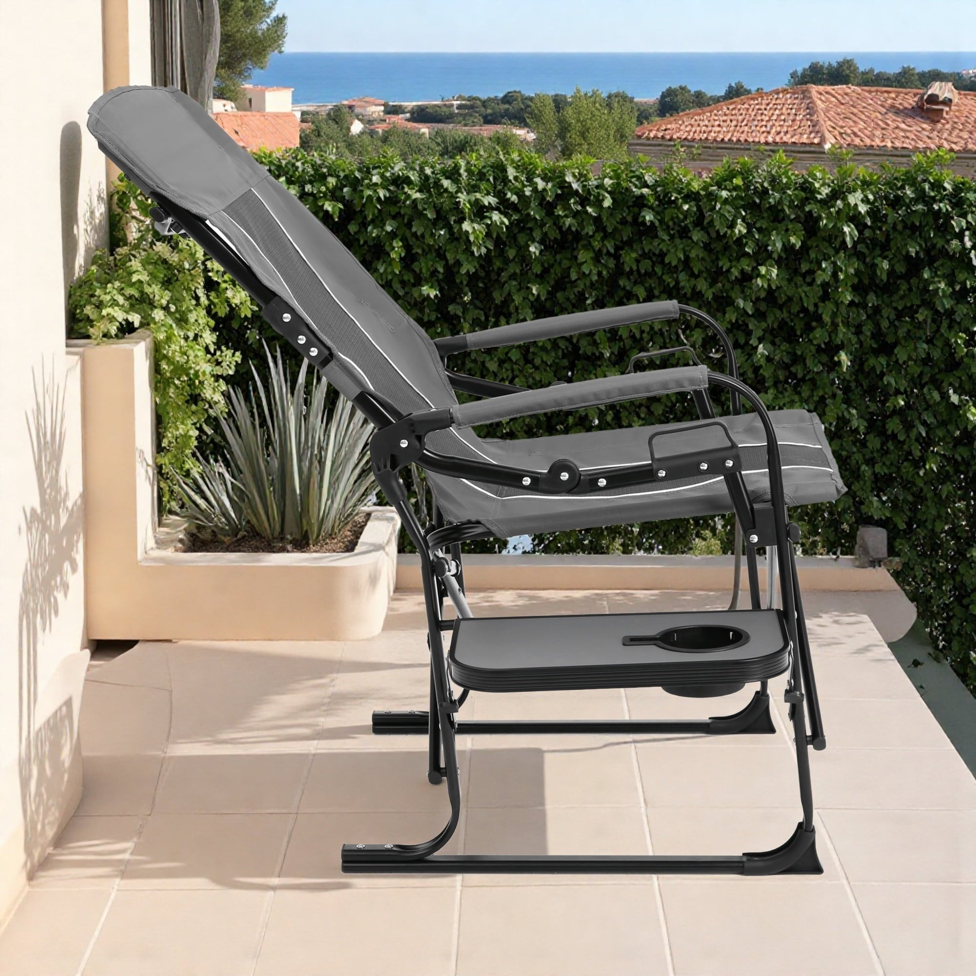 Camping Chair with Side Table - Folding Directors Chair for Outdoor, Beach, Backyard & Tailgating (Gray)